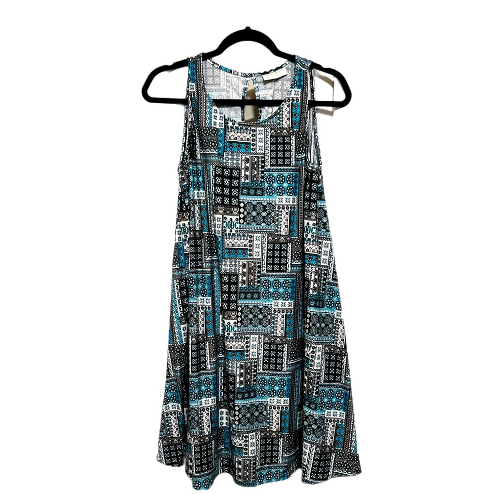 Bobbie Brooks Sleeveless Dress in Blue, Black, White, Stretchy, Soft Size L